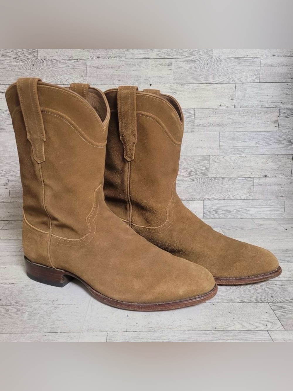 Men's Tecovas The Shane Honey Suede Brown Leather Rodeo Cowboy Boots Size 12 EE